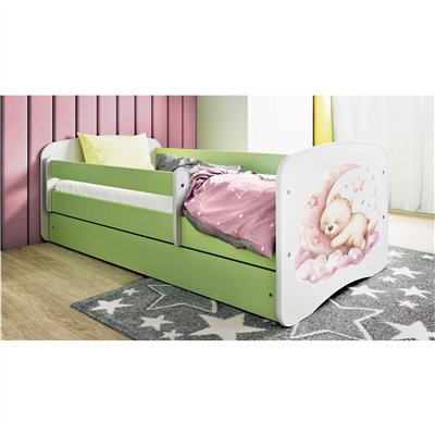 Urocze Łóżko Dziecięce Babydreams Śpiący Miś - Kolor: Zielony - Opcje łóżka: Z Szufladą - Rozmiar łóżka: 180x80 cm - Opcje Materaca: Materac Piankowo-Lateksowo-Kokosowy 2