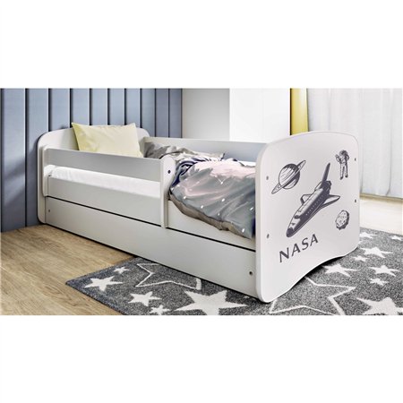Kosmiczne Łóżko Dziecięce Babydreams Agencja NASA - Kolor: Biały - Opcje łóżka: Z Szufladą - Rozmiar łóżka: 180x80 cm - Opcje Materaca: Materac Piankowo-Lateksowo-Kokosowy