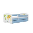Edukacyjne Łóżko Dziecięce Babydreams Mapa Świata ze Zwierzętami - Kolor: Niebieski - Opcje łóżka: Z Szufladą - Rozmiar łóżka: 180x80 cm - Opcje Materaca: Materac Piankowo-Lateksowo-Kokosowy