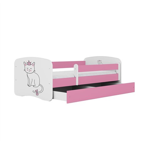 Urocze Łóżko Dziecięce Babydreams Kotek z Koroną - Kolor: Różowy - Opcje łóżka: Z Szufladą - Rozmiar łóżka: 180x80 cm - Opcje Materaca: Materac Piankowo-Lateksowo-Kokosowy