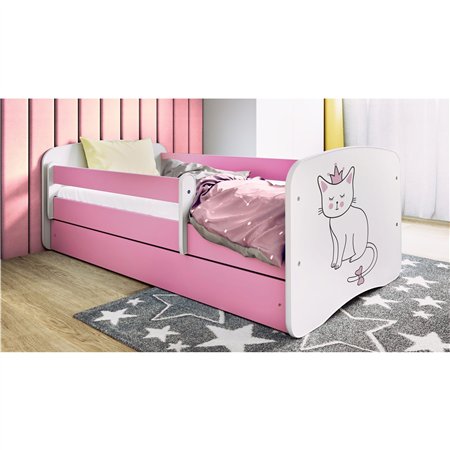 Urocze Łóżko Dziecięce Babydreams Kotek z Koroną - Kolor: Różowy - Opcje łóżka: Z Szufladą - Rozmiar łóżka: 180x80 cm - Opcje Materaca: Materac Piankowo-Lateksowo-Kokosowy