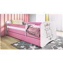 Urocze Łóżko Dziecięce Babydreams Kotek z Koroną - Kolor: Różowy - Opcje łóżka: Z Szufladą - Rozmiar łóżka: 180x80 cm - Opcje Materaca: Materac Piankowo-Lateksowo-Kokosowy