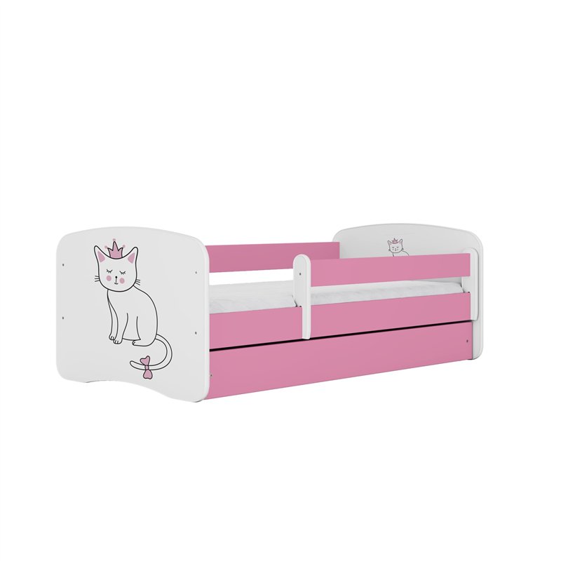 Urocze Łóżko Dziecięce Babydreams Kotek z Koroną - Kolor: Różowy - Opcje łóżka: Z Szufladą - Rozmiar łóżka: 180x80 cm - Opcje Materaca: Materac Piankowo-Lateksowo-Kokosowy