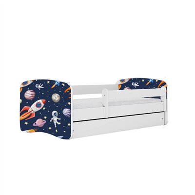 Kosmiczne Łóżko Dziecięce Babydreams Kosmos Astronauta - Kolor: Biały - Opcje łóżka: Z Szufladą - Rozmiar łóżka: 180x80 cm - Opcje Materaca: Materac Piankowo-Lateksowo-Kokosowy