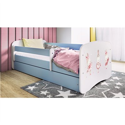 Urocze Łóżko Dziecięce Babydreams Króliczki z Motylkami - Kolor: Niebieski - Opcje łóżka: Z Szufladą - Rozmiar łóżka: 180x80 cm - Opcje Materaca: Materac Piankowo-Lateksowo-Kokosowy 2