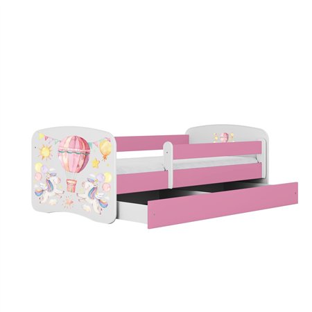 Magiczne Łóżko Dziecięce Babydreams Balonik z Jednorożcami - Kolor: Różowy - Opcje łóżka: Z Szufladą - Rozmiar łóżka: 180x80 cm - Opcje Materaca: Materac Piankowo-Lateksowo-Kokosowy