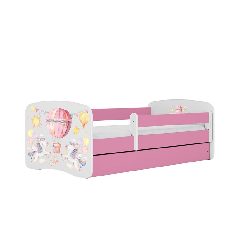 Magiczne Łóżko Dziecięce Babydreams Balonik z Jednorożcami - Kolor: Różowy - Opcje łóżka: Z Szufladą - Rozmiar łóżka: 180x80 cm - Opcje Materaca: Materac Piankowo-Lateksowo-Kokosowy