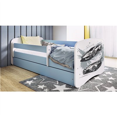 Sportowe Łóżko Dziecięce Babydreams Auto Speed - Kolor: Niebieski - Opcje łóżka: Z Szufladą - Rozmiar łóżka: 180x80 cm - Opcje Materaca: Materac Piankowo-Lateksowo-Kokosowy 2