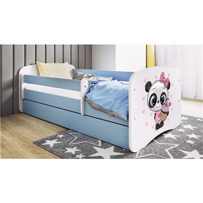 Słodkie Łóżko Dziecięce Babydreams Panda z Kokardką - Kolor: Niebieski - Opcje łóżka: Z Szufladą - Rozmiar łóżka: 180x80 cm - Opcje Materaca: Materac Piankowo-Lateksowo-Kokosowy 2