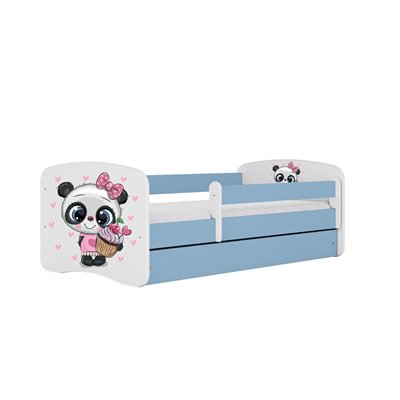 Słodkie Łóżko Dziecięce Babydreams Panda z Kokardką - Kolor: Niebieski - Opcje łóżka: Z Szufladą - Rozmiar łóżka: 180x80 cm - Opcje Materaca: Materac Piankowo-Lateksowo-Kokosowy
