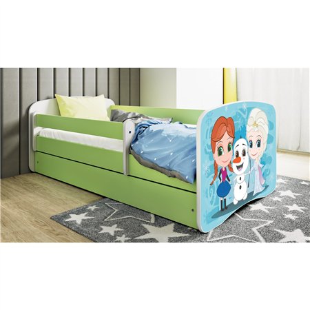 Magiczne Łóżko Dziecięce Babydreams Śnieżne Księżniczki - Kolor: Zielony - Opcje łóżka: Z Szufladą - Rozmiar łóżka: 180x80 cm - Opcje Materaca: Materac Piankowo-Lateksowo-Kokosowy