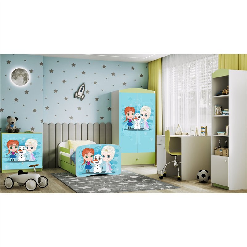 Magiczne Łóżko Dziecięce Babydreams Śnieżne Księżniczki - Kolor: Zielony - Opcje łóżka: Z Szufladą - Rozmiar łóżka: 180x80 cm - Opcje Materaca: Materac Piankowo-Lateksowo-Kokosowy