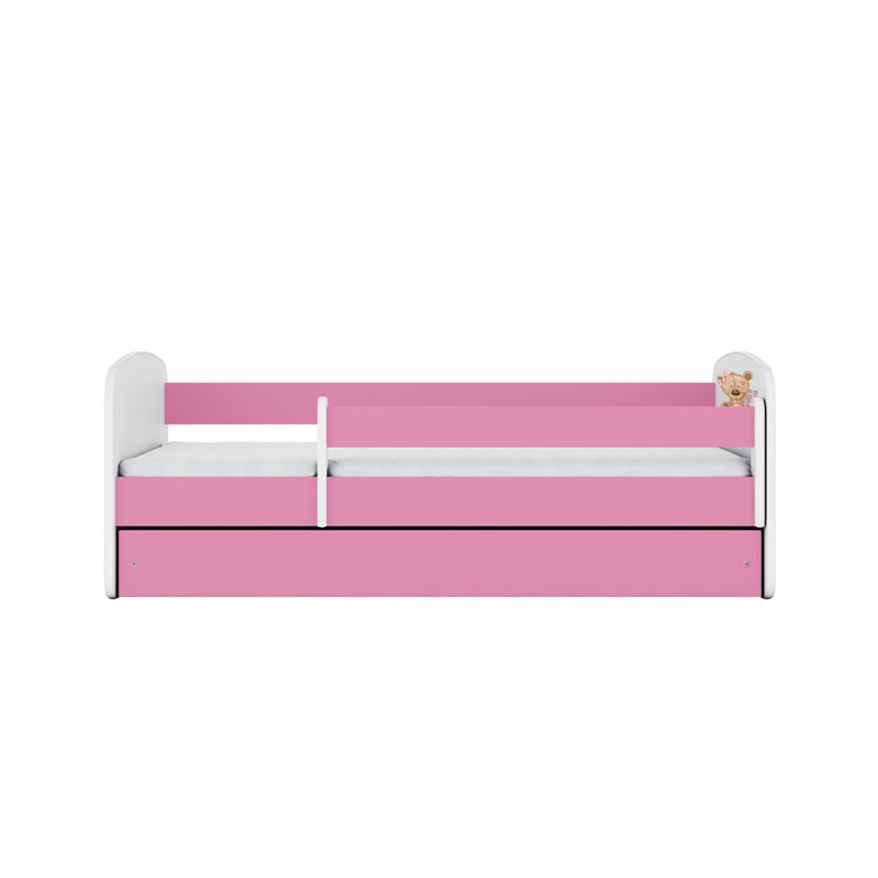 Urocze Łóżko Dziecięce Babydreams Miś z Kwiatkami - Kolor: Różowy - Opcje łóżka: Z Szufladą - Rozmiar łóżka: 180x80 cm - Opcje Materaca: Materac Piankowo-Lateksowo-Kokosowy