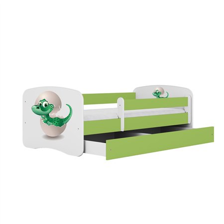 Urocze Łóżko Dziecięce Babydreams Mały Dino - Kolor: Zielony - Opcje łóżka: Z Szufladą - Rozmiar łóżka: 180x80 cm - Opcje Materaca: Materac Piankowo-Lateksowo-Kokosowy