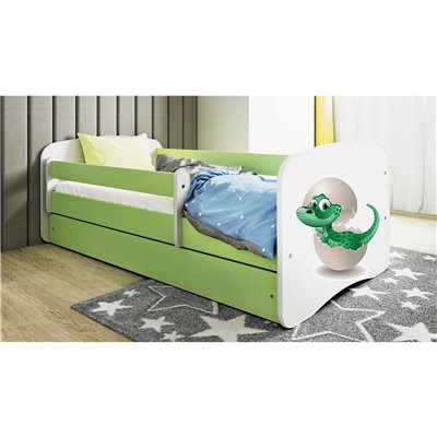 Urocze Łóżko Dziecięce Babydreams Mały Dino - Kolor: Zielony - Opcje łóżka: Z Szufladą - Rozmiar łóżka: 180x80 cm - Opcje Materaca: Materac Piankowo-Lateksowo-Kokosowy 2