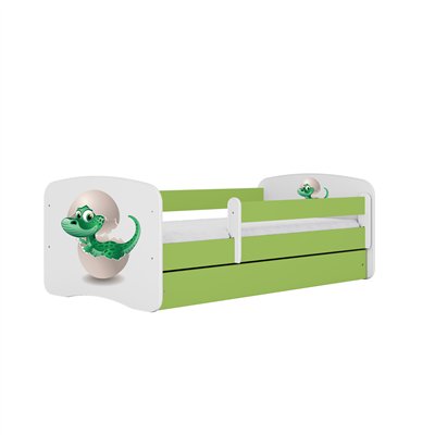Urocze Łóżko Dziecięce Babydreams Mały Dino - Kolor: Zielony - Opcje łóżka: Z Szufladą - Rozmiar łóżka: 180x80 cm - Opcje Materaca: Materac Piankowo-Lateksowo-Kokosowy
