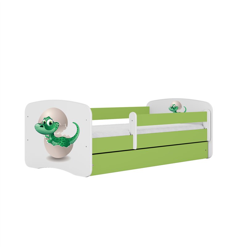 Urocze Łóżko Dziecięce Babydreams Mały Dino - Kolor: Zielony - Opcje łóżka: Z Szufladą - Rozmiar łóżka: 180x80 cm - Opcje Materaca: Materac Piankowo-Lateksowo-Kokosowy