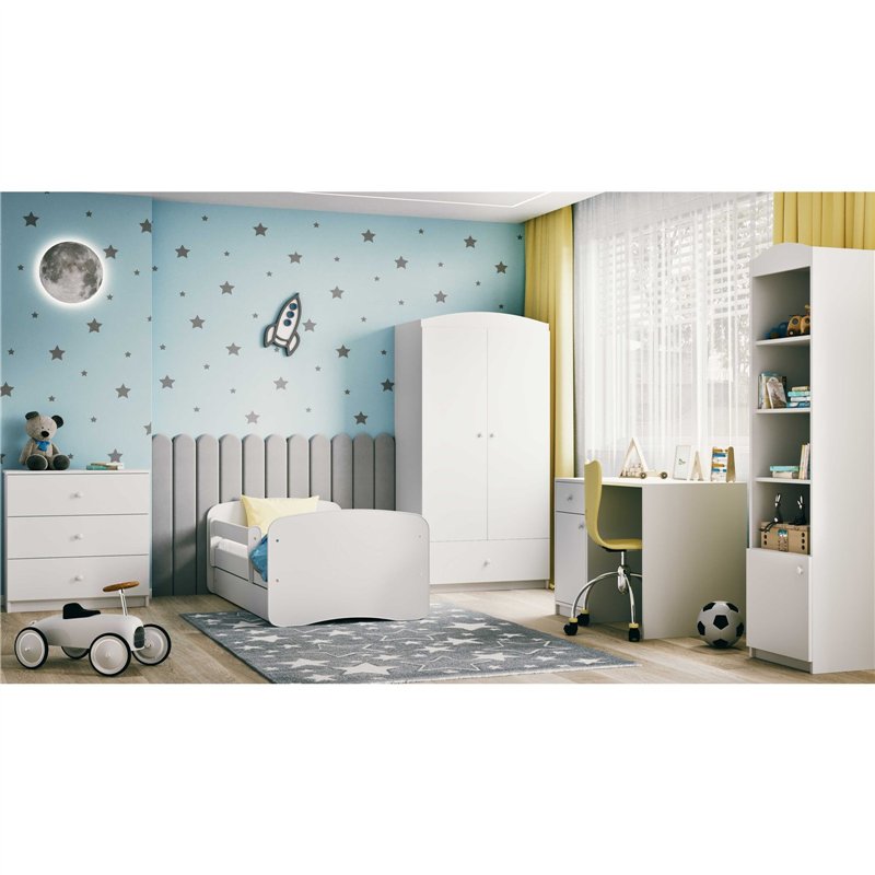 Minimalistyczne Łóżko Dziecięce Babydreams Bez Nadruku - Kolor: Biały - Opcje łóżka: Z Szufladą - Rozmiar łóżka: 180x80 cm - Opcje Materaca: Materac Piankowo-Lateksowo-Kokosowy