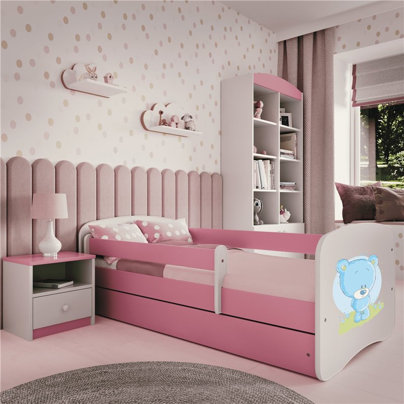 Urocze Łóżko Dziecięce Babydreams Niebieski Miś - Kolor: Różowy - Opcje łóżka: Z Szufladą - Rozmiar łóżka: 180x80 cm - Opcje Materaca: Materac Piankowo-Lateksowo-Kokosowy