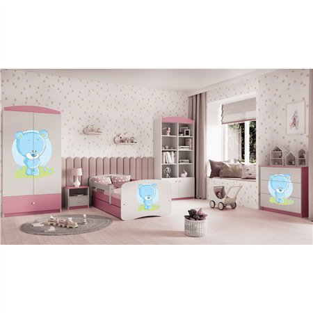 Urocze Łóżko Dziecięce Babydreams Niebieski Miś - Kolor: Różowy - Opcje łóżka: Z Szufladą - Rozmiar łóżka: 180x80 cm - Opcje Materaca: Materac Piankowo-Lateksowo-Kokosowy