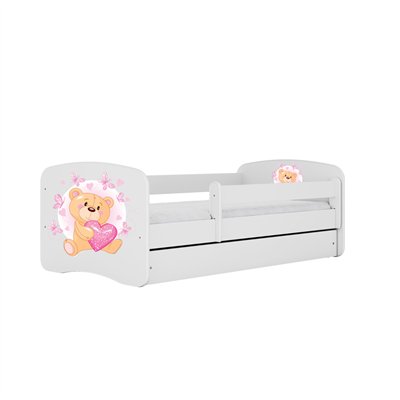 Urocze Łóżko Dziecięce Babydreams Miś z Motylkami - Kolor: Biały - Opcje łóżka: Z Szufladą - Rozmiar łóżka: 180x80 cm - Opcje Materaca: Materac Piankowo-Lateksowo-Kokosowy