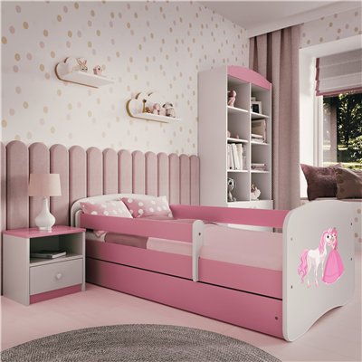 Królewskie Łóżko Dziecięce Babydreams Księżniczka i Konik - Kolor: Różowy - Opcje łóżka: Z Szufladą - Rozmiar łóżka: 180x80 cm - Opcje Materaca: Materac Piankowo-Lateksowo-Kokosowy 2