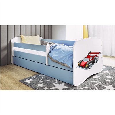 Sportowe Łóżko Dziecięce Babydreams Auto Wyścigowe - Kolor: Niebieski - Opcje łóżka: Z Szufladą - Rozmiar łóżka: 180x80 cm - Opcje Materaca: Materac Piankowo-Lateksowo-Kokosowy 2