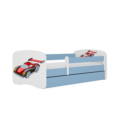 Sportowe Łóżko Dziecięce Babydreams Auto Wyścigowe - Kolor: Niebieski - Opcje łóżka: Z Szufladą - Rozmiar łóżka: 180x80 cm - Opcje Materaca: Materac Piankowo-Lateksowo-Kokosowy