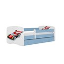 Sportowe Łóżko Dziecięce Babydreams Auto Wyścigowe - Kolor: Niebieski - Opcje łóżka: Z Szufladą - Rozmiar łóżka: 180x80 cm - Opcje Materaca: Materac Piankowo-Lateksowo-Kokosowy