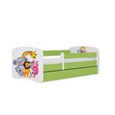 Wesołe Łóżko Dziecięce Babydreams Zwierzaki Zoo - Kolor: Zielony - Opcje łóżka: Z Szufladą - Rozmiar łóżka: 180x80 cm - Opcje Materaca: Materac Piankowo-Lateksowo-Kokosowy