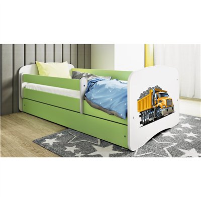 Budowlane Łóżko Dziecięce Babydreams Ciężarówka Budowlana - Kolor: Zielony - Opcje łóżka: Z Szufladą - Rozmiar łóżka: 180x80 cm - Opcje Materaca: Materac Piankowo-Lateksowo-Kokosowy 2