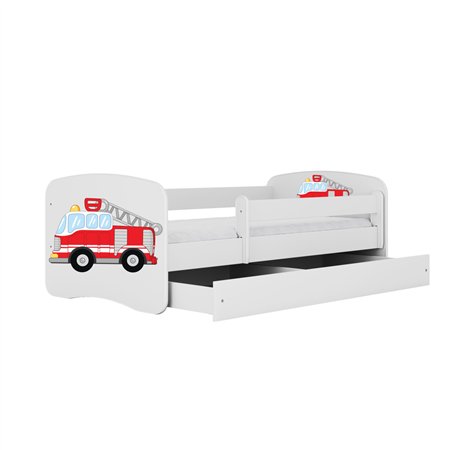 Bohaterskie Łóżko Dziecięce Babydreams Wóz Strażacki - Kolor: Biały - Opcje łóżka: Z Szufladą - Rozmiar łóżka: 180x80 cm - Opcje Materaca: Materac Piankowo-Lateksowo-Kokosowy
