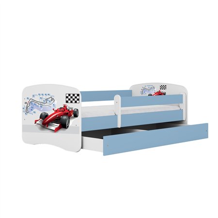 Sportowe Łóżko Dziecięce Babydreams Czerwona Formuła F1 - Kolor: Niebieski - Opcje łóżka: Z Szufladą - Rozmiar łóżka: 180x80 cm - Opcje Materaca: Materac Piankowo-Lateksowo-Kokosowy