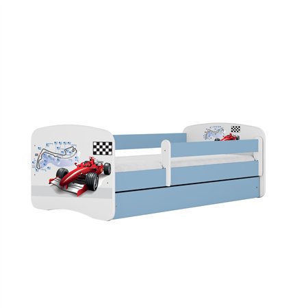 Sportowe Łóżko Dziecięce Babydreams Czerwona Formuła F1 - Kolor: Niebieski - Opcje łóżka: Z Szufladą - Rozmiar łóżka: 180x80 cm - Opcje Materaca: Materac Piankowo-Lateksowo-Kokosowy