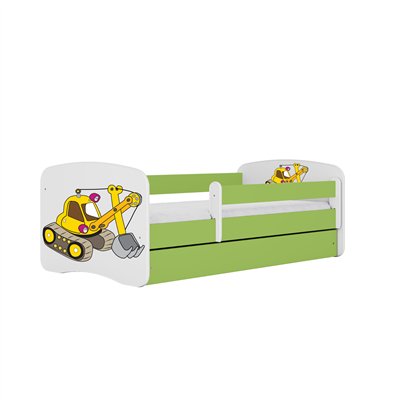 Budowlane Łóżko Dziecięce Babydreams Żółta Koparka - Kolor: Zielony - Opcje łóżka: Z Szufladą - Rozmiar łóżka: 180x80 cm - Opcje Materaca: Materac Piankowo-Lateksowo-Kokosowy