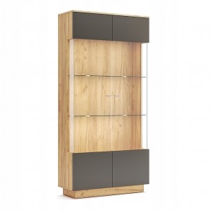 Witryna Stojąca Luna Połysk Szkło Regał Oświetlenie Led