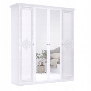 Klasyczna Szafa Luiza Uchylna 4 Drzwiowa Biały Połysk Z Nadrukiem