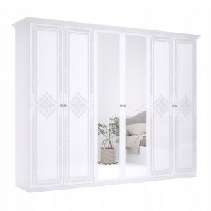 Klasyczna Szafa Luiza Uchylna 6 Drzwiowa Biały Połysk Z Nadrukiem
