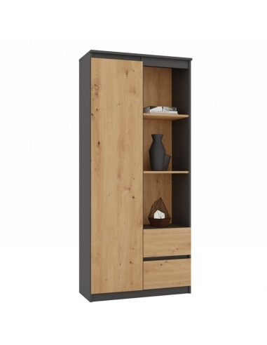 Regał Otwarty BIL-RS-80 Z 7 Półkami I 2 Szufladami, Antracyt - Dąb Artisan