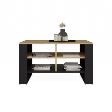 Ława MDR-4P Slim Dąb Artisan/Czarny Nowoczesny Stolik Kawowy z Półkami