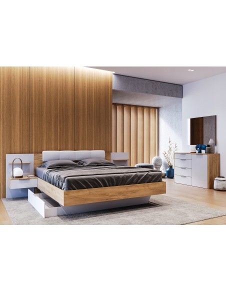Nowoczesne Łóżko Asti Z Zagłówkiem 140X200 Dąb Craft - 2