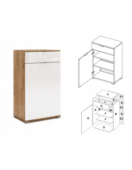 Nowoczesna Wysoka Komoda Asti Biały Polysk Przedpokój - 2