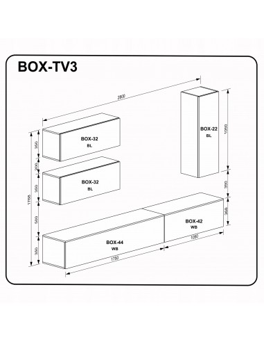 Biała Wisząca Szafka BOX Tv 175 cm Biały Połysk - 4 Biała Wisząca Szafka BOX Tv 175 cm Biały Połysk - 4