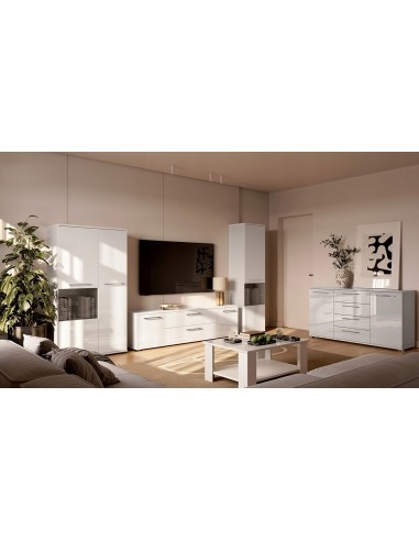 Regał Szafa Słupek Family 90 cm Z Półkami Biały Połysk Cichy Domyk - 4 Regał Szafa Słupek Family 90 cm Z Półkami Biały Połysk Cichy Domyk - 4