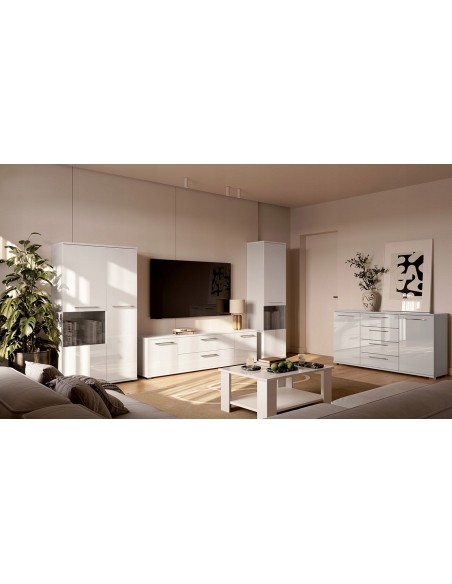 Regał Szafa Słupek Family 90 cm Z Półkami Biały Połysk Cichy Domyk - 4