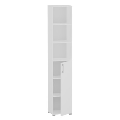 Regał Szafa Biurowa P-K-1D na Dokumenty Wąska Wysoka 215 cm - Szerokość: 50 cm - Głębokość: 53 cm - Rodzaj frontów: Mat - Rodzaj zamknięcia: Bez zamka - Kolor: Biały - Kolor uchwytów: Uchwyty srebrne 2