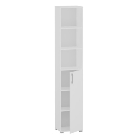 Regał Szafa Biurowa P-K-1D na Dokumenty Wąska Wysoka 215 cm - Szerokość: 50 cm - Głębokość: 53 cm - Rodzaj frontów: Mat - Rodzaj zamknięcia: Bez zamka - Kolor: Biały - Kolor uchwytów: Uchwyty srebrne